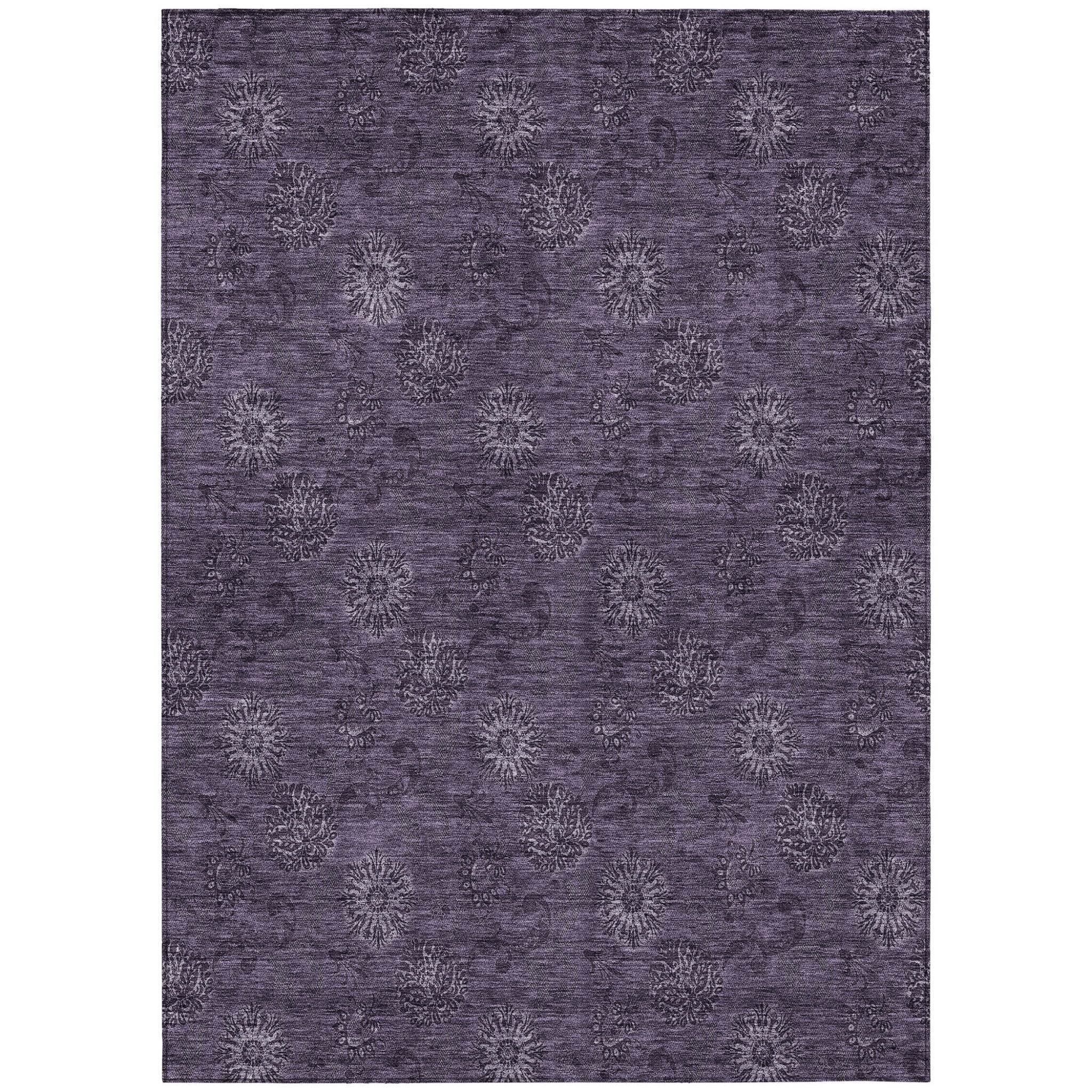 9' X 12' Eggplant And Purple Floral Washable Indoor Outdoor Area Rug