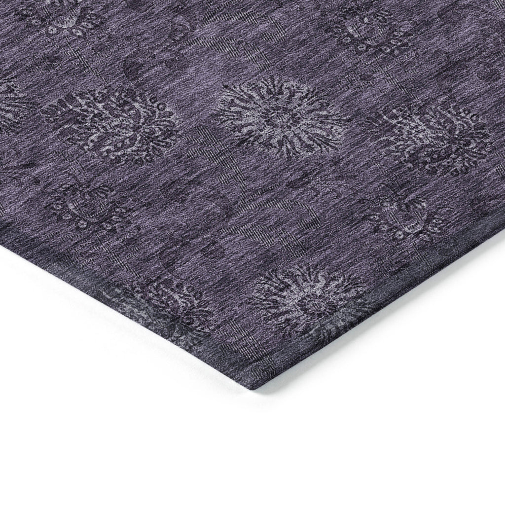9' X 12' Eggplant And Purple Floral Washable Indoor Outdoor Area Rug