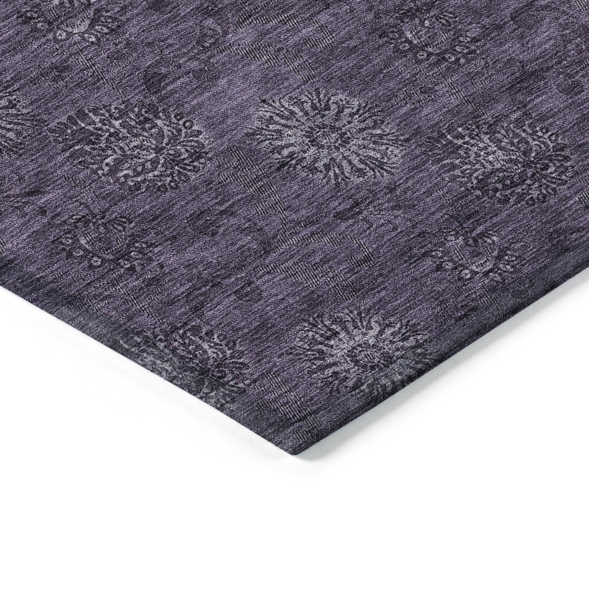 9' X 12' Eggplant And Purple Floral Washable Indoor Outdoor Area Rug