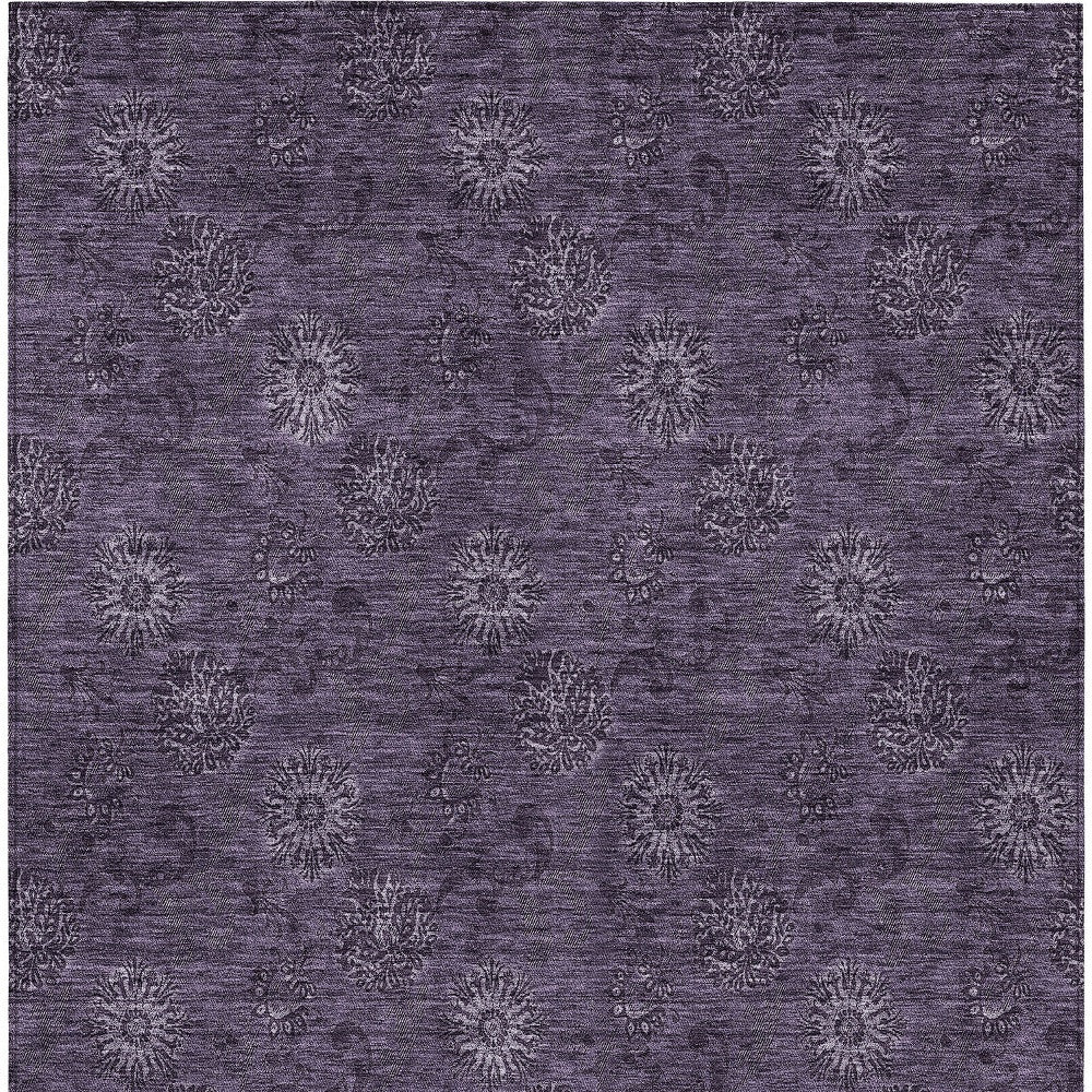 9' X 12' Eggplant And Purple Floral Washable Indoor Outdoor Area Rug