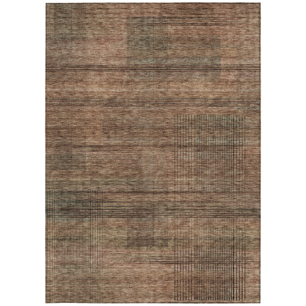 9' X 12' Orange Copper And Brown Striped Washable Indoor Outdoor Area Rug