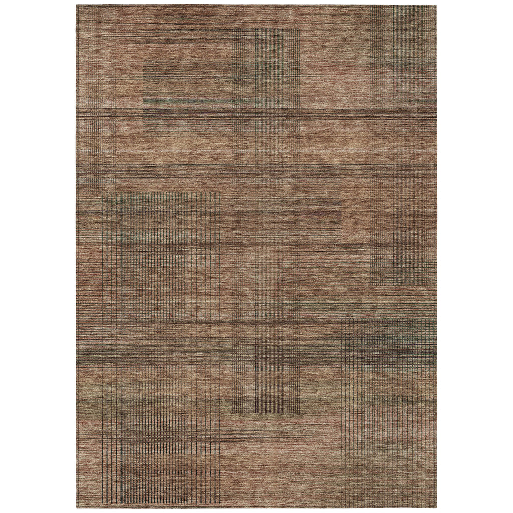 9' X 12' Orange Copper And Brown Striped Washable Indoor Outdoor Area Rug