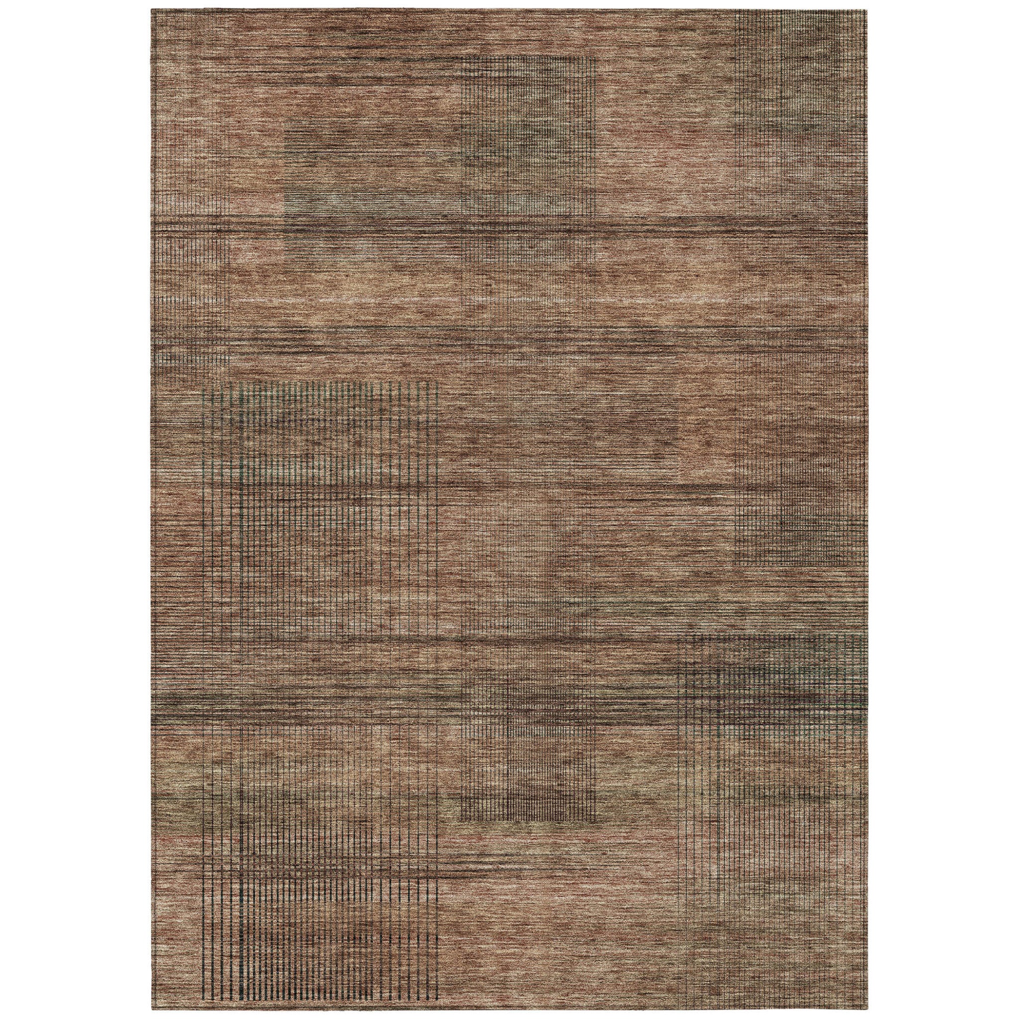 9' X 12' Orange Copper And Brown Striped Washable Indoor Outdoor Area Rug