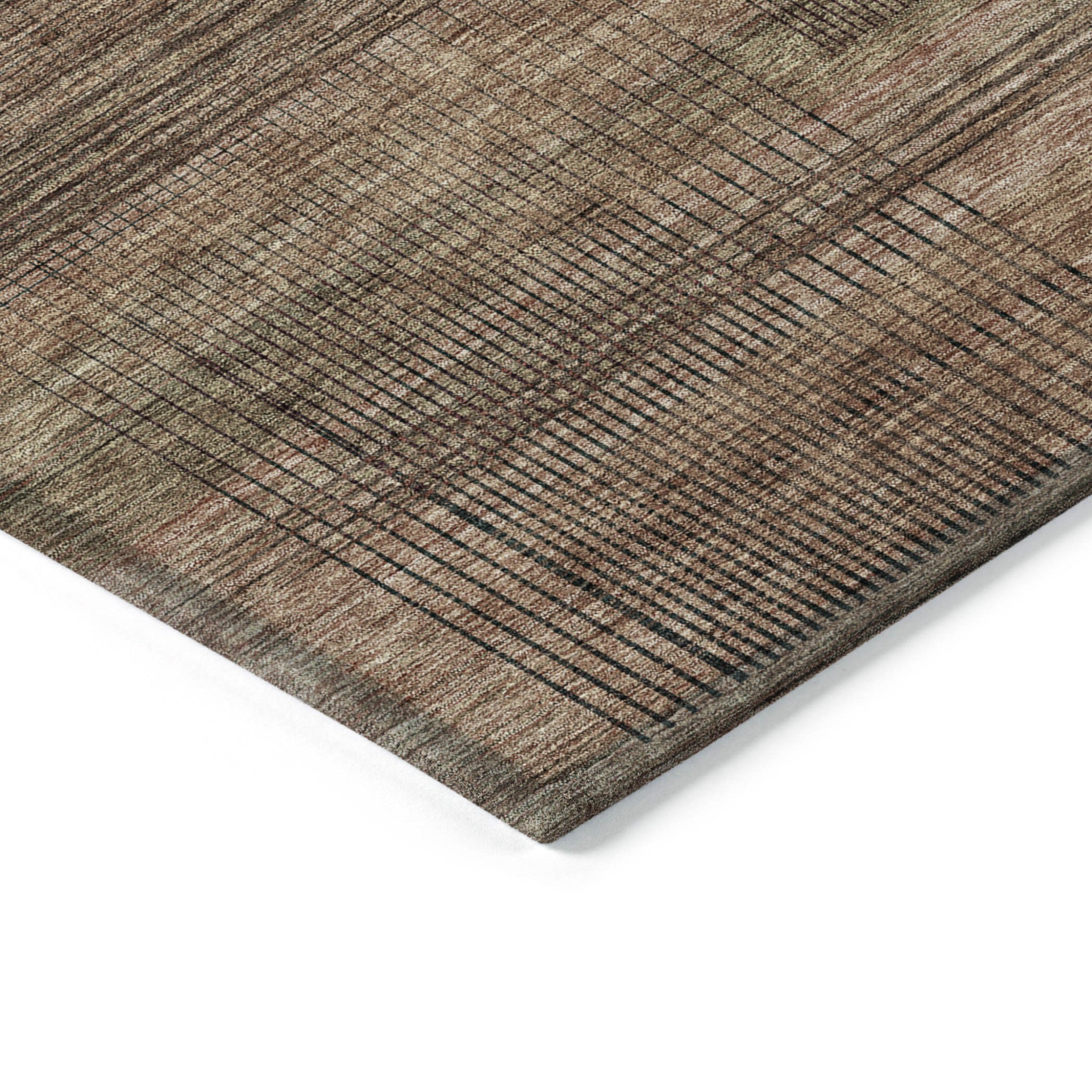 9' X 12' Orange Copper And Brown Striped Washable Indoor Outdoor Area Rug