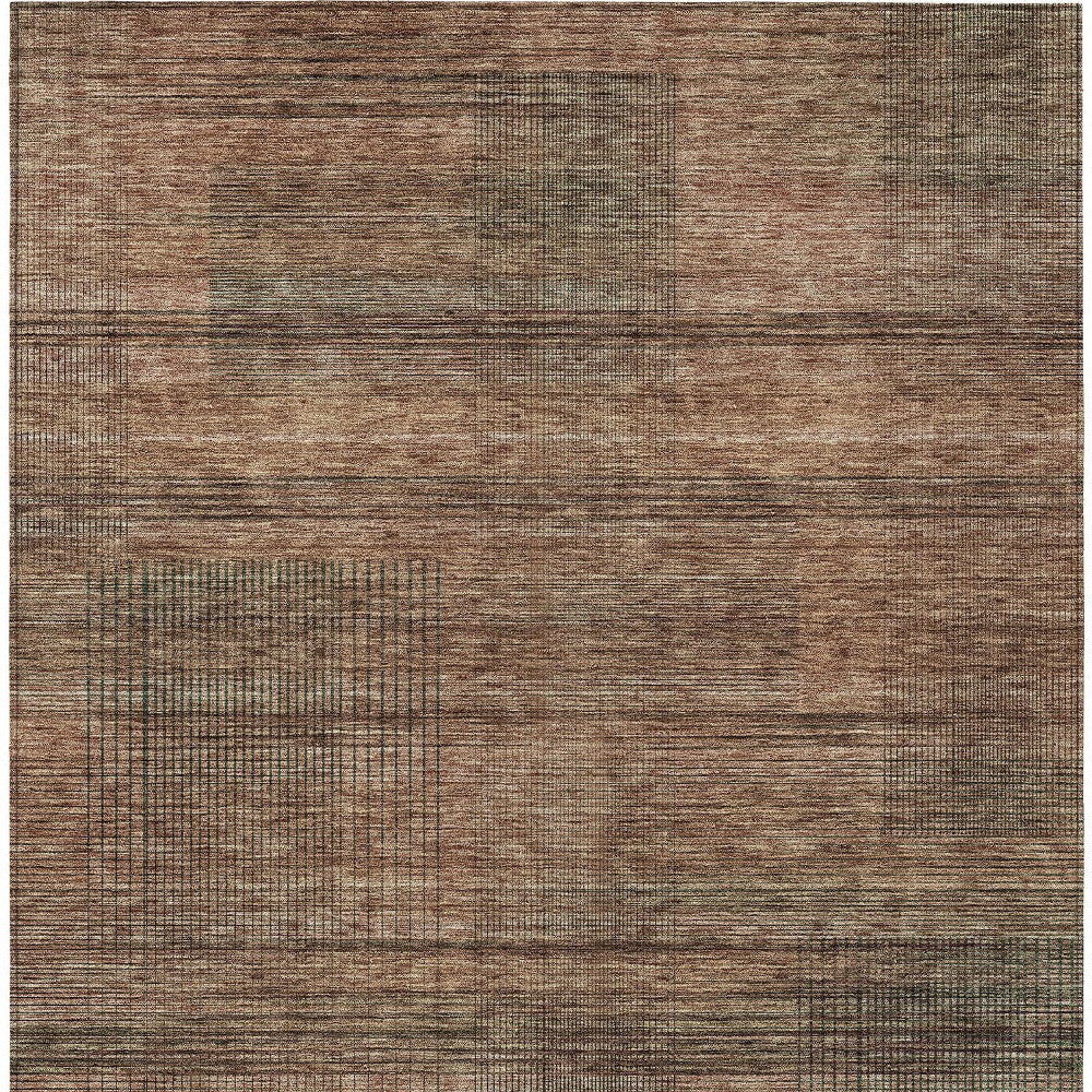 9' X 12' Orange Copper And Brown Striped Washable Indoor Outdoor Area Rug