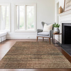 9' X 12' Orange Copper And Brown Striped Washable Indoor Outdoor Area Rug