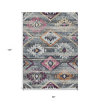 8' X 10' Gray Charcoal And Silver Southwestern Washable Indoor Outdoor Area Rug
