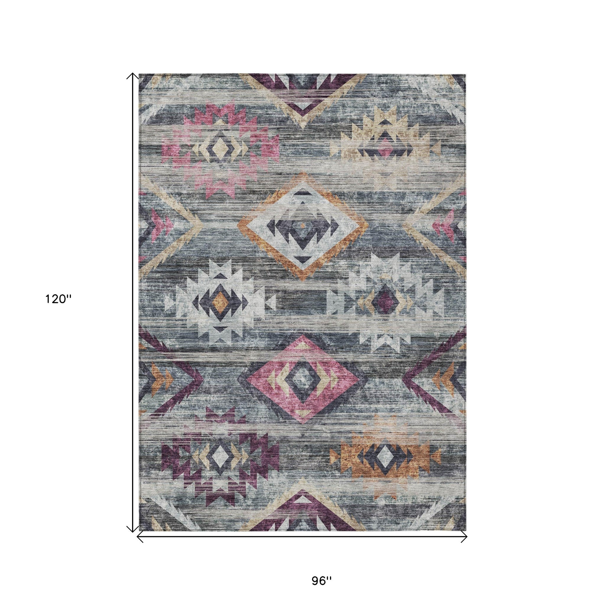 8' X 10' Gray Charcoal And Silver Southwestern Washable Indoor Outdoor Area Rug