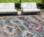 8' X 10' Gray Charcoal And Silver Southwestern Washable Indoor Outdoor Area Rug