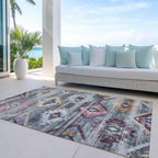 8' X 10' Gray Charcoal And Silver Southwestern Washable Indoor Outdoor Area Rug