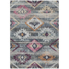8' X 10' Gray Charcoal And Silver Southwestern Washable Indoor Outdoor Area Rug