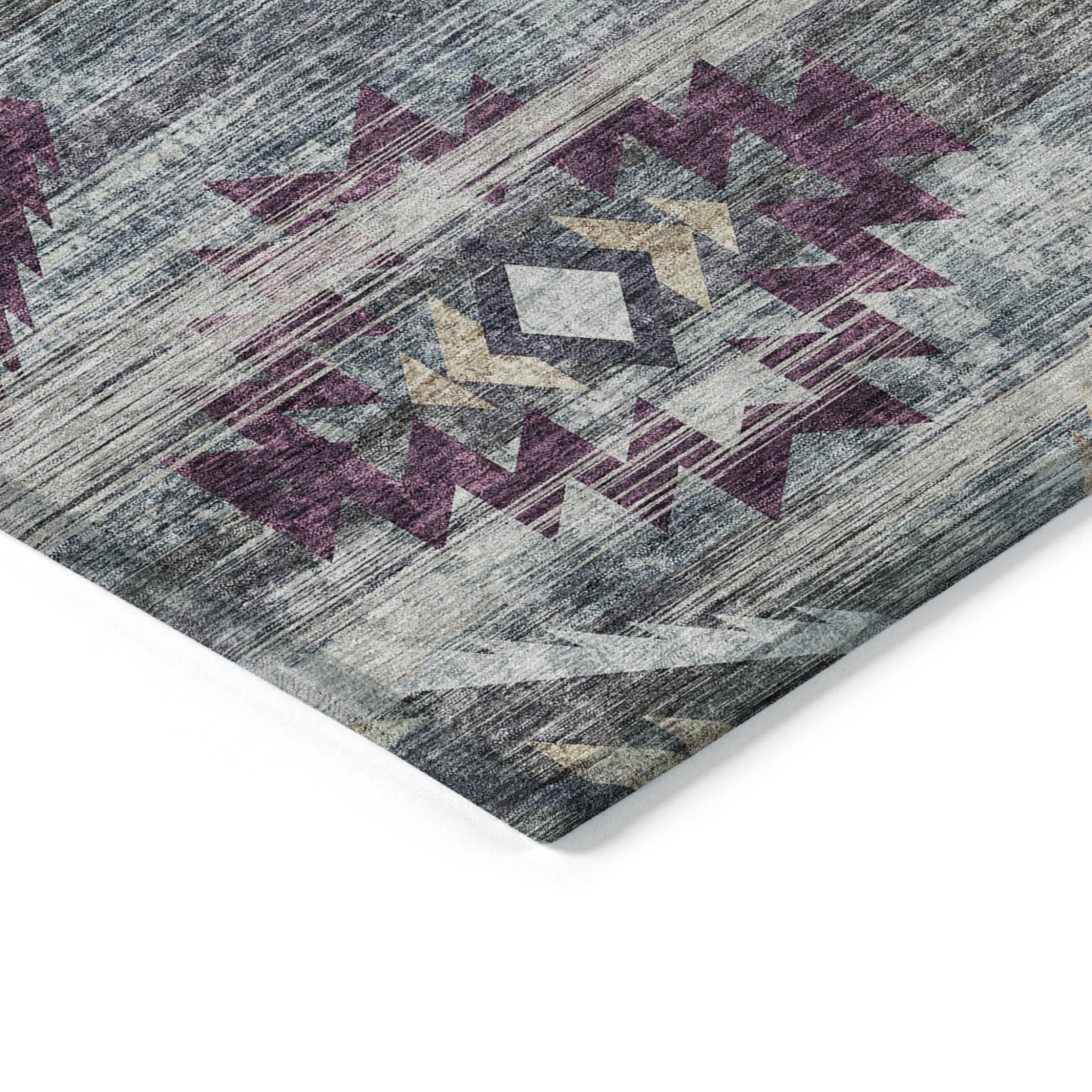 8' X 10' Gray Charcoal And Silver Southwestern Washable Indoor Outdoor Area Rug
