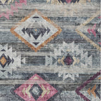8' X 10' Gray Charcoal And Silver Southwestern Washable Indoor Outdoor Area Rug