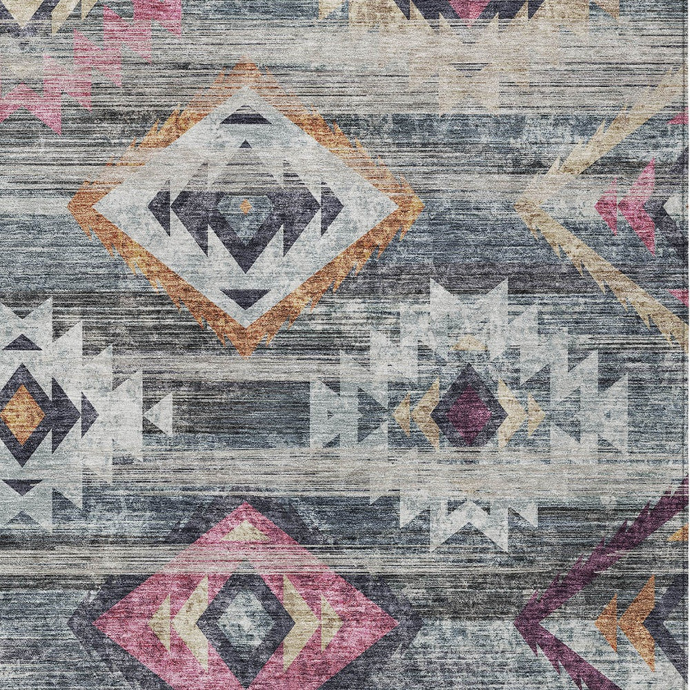 8' X 10' Gray Charcoal And Silver Southwestern Washable Indoor Outdoor Area Rug