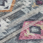 8' X 10' Gray Charcoal And Silver Southwestern Washable Indoor Outdoor Area Rug