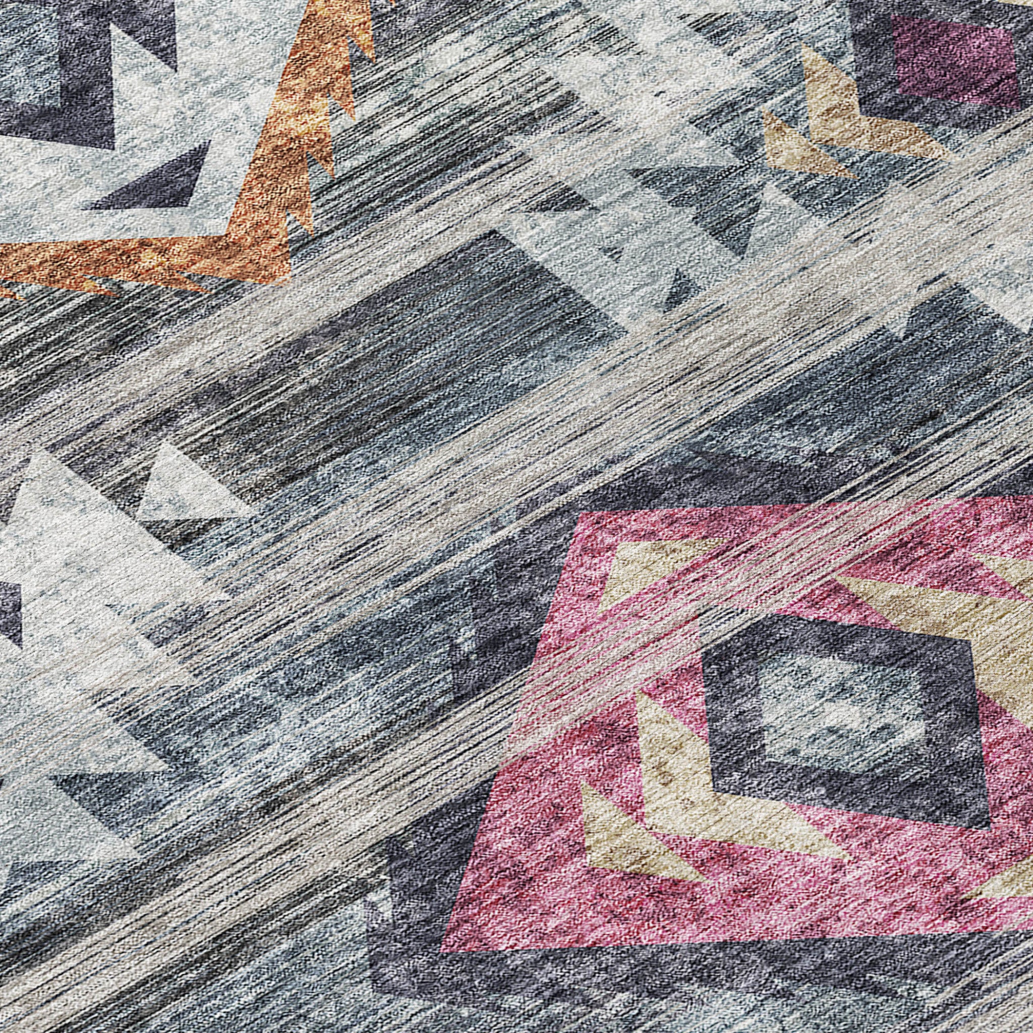 8' X 10' Gray Charcoal And Silver Southwestern Washable Indoor Outdoor Area Rug