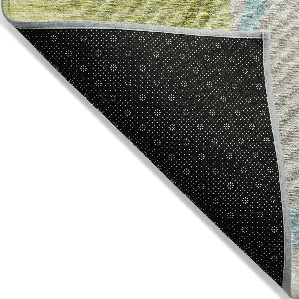 5' X 8' Denim Blue And Lime Green Geometric Washable Indoor Outdoor Area Rug-5