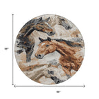 8' Beige Charcoal And Brown Round Horse Washable Indoor Outdoor Area Rug-8