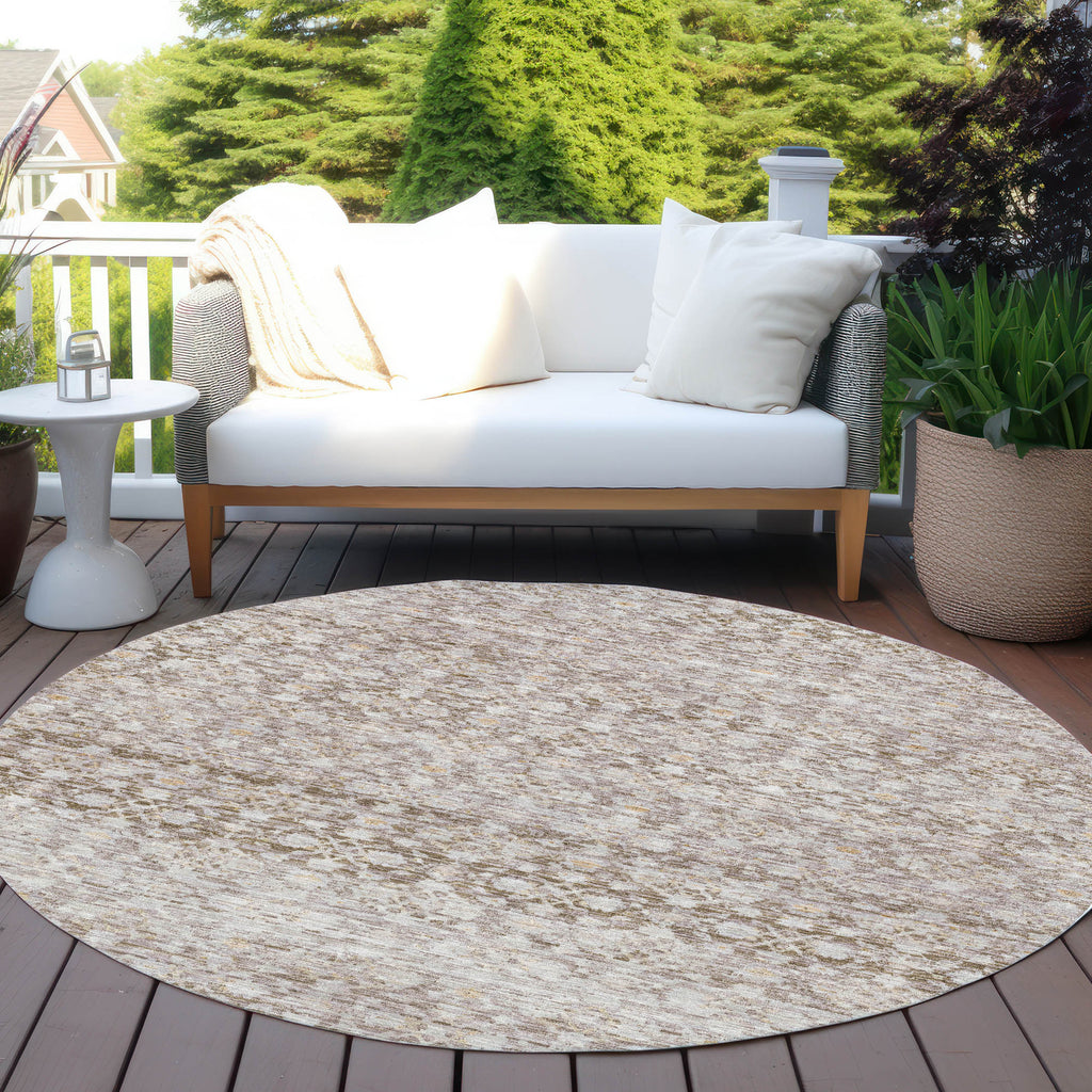 8' Taupe And Beige Round Striped Washable Indoor Outdoor Area Rug