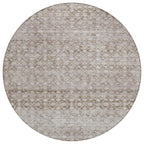 8' Taupe And Beige Round Striped Washable Indoor Outdoor Area Rug