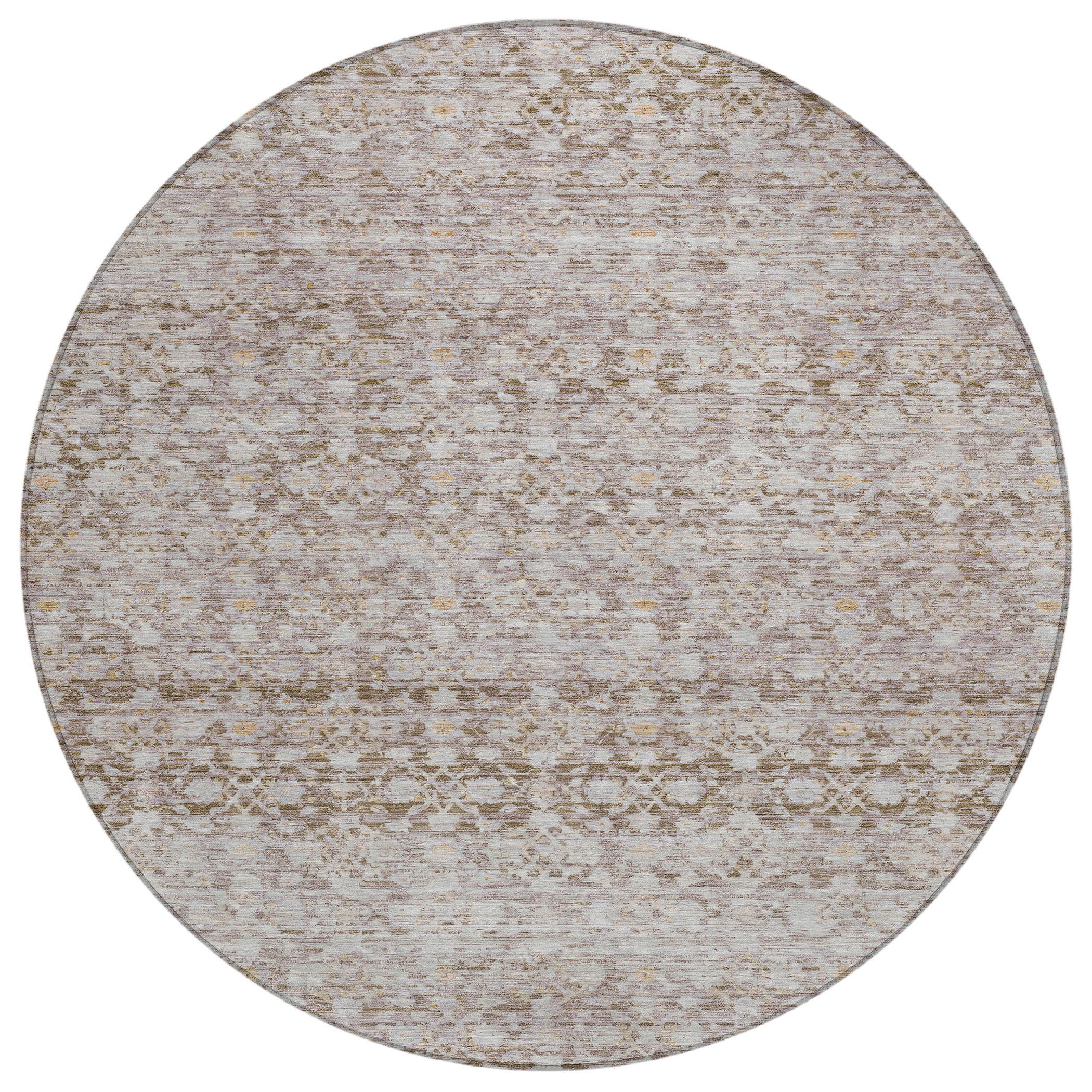 8' Taupe And Beige Round Striped Washable Indoor Outdoor Area Rug