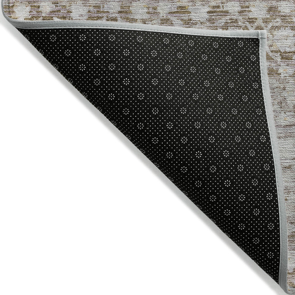 8' Taupe And Beige Round Striped Washable Indoor Outdoor Area Rug