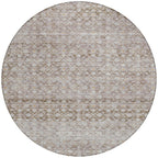8' Taupe And Beige Round Striped Washable Indoor Outdoor Area Rug