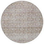 8' Taupe And Beige Round Striped Washable Indoor Outdoor Area Rug