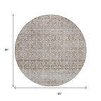 8' Taupe And Beige Round Striped Washable Indoor Outdoor Area Rug