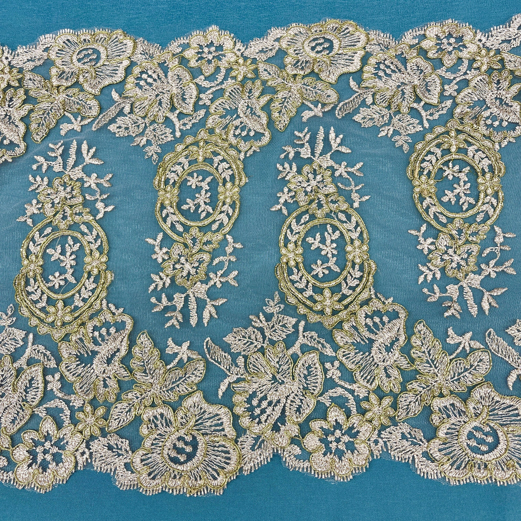 Corded Double Sided Lace Trimming Embroidered on 100% Polyester Net Mesh | Lace USA - 97039W/2-0
