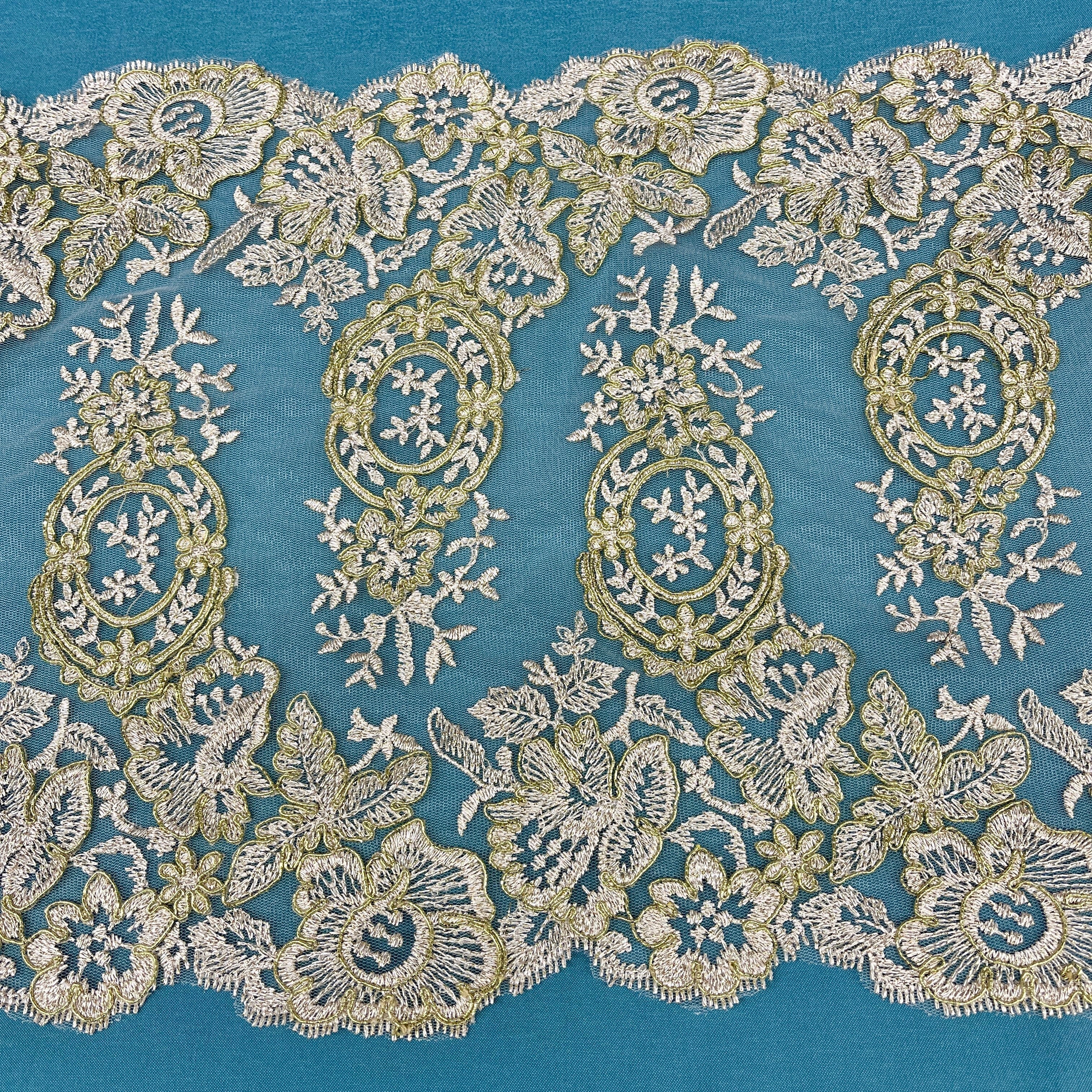 Corded Double Sided Lace Trimming Embroidered on 100% Polyester Net Mesh | Lace USA - 97039W/2-0
