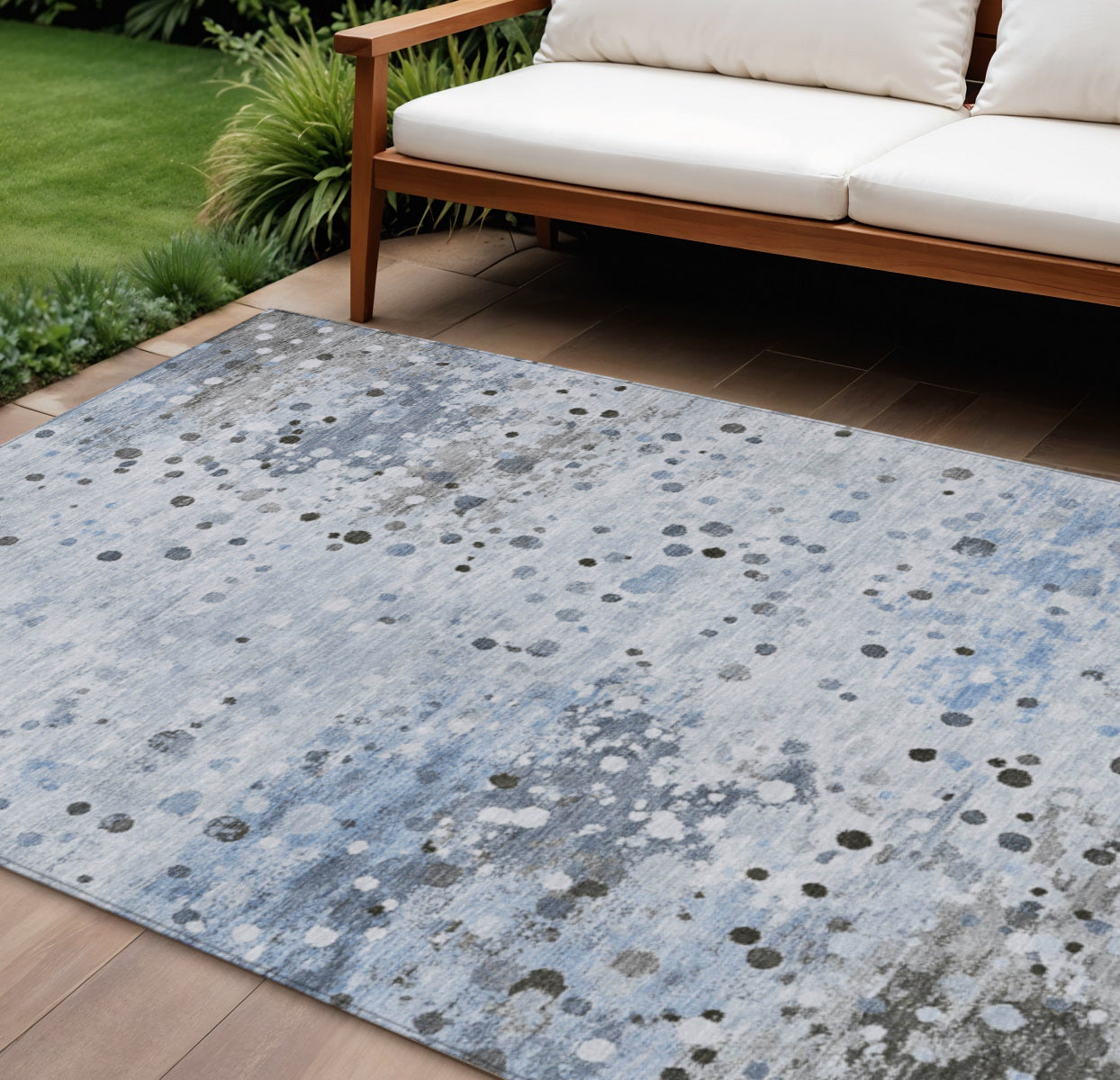 8' X 10' Sky Blue And Gray Abstract Washable Indoor Outdoor Area Rug