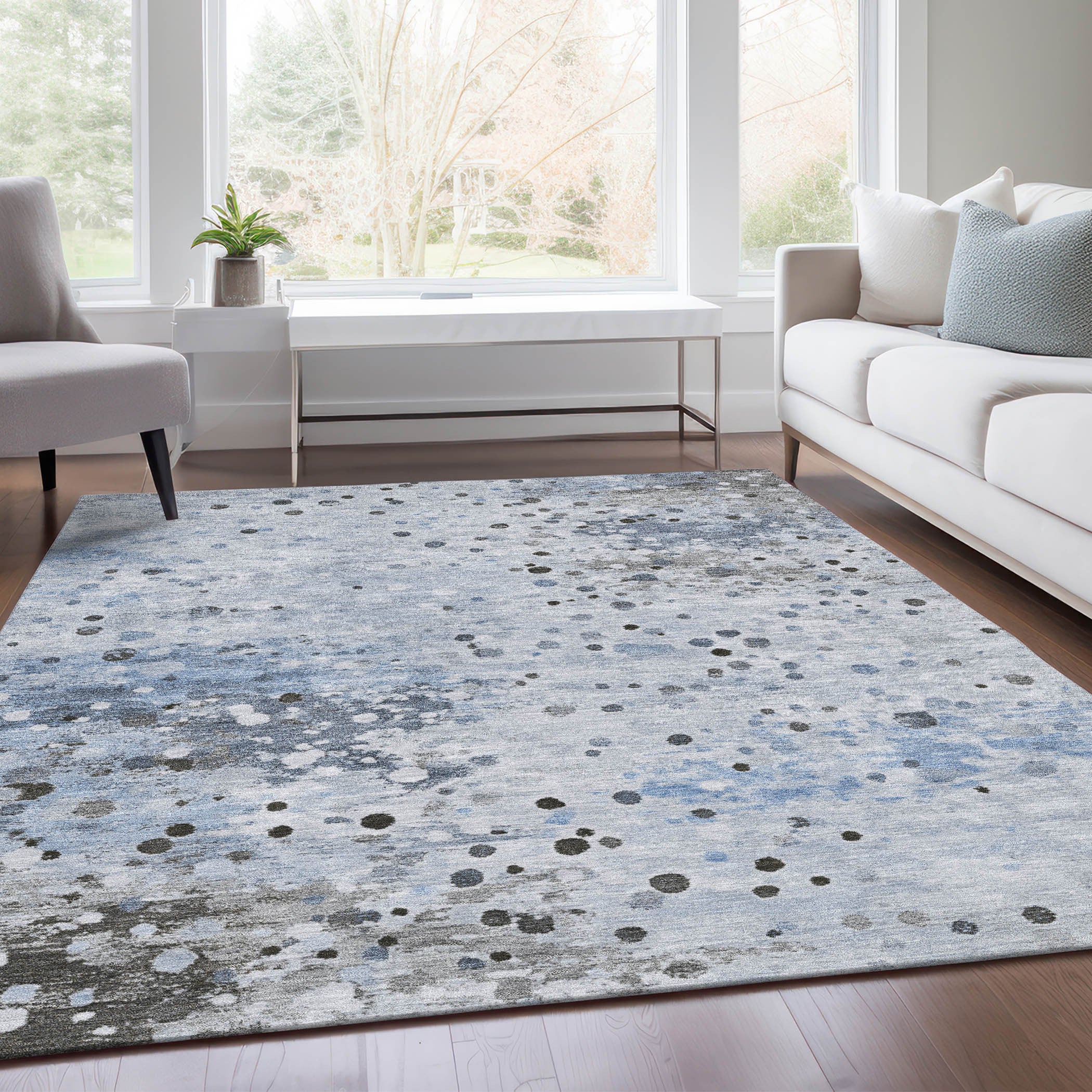 8' X 10' Sky Blue And Gray Abstract Washable Indoor Outdoor Area Rug