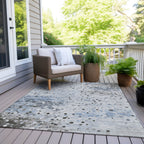 8' X 10' Sky Blue And Gray Abstract Washable Indoor Outdoor Area Rug