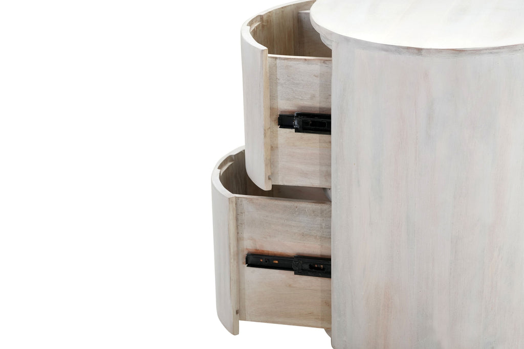 24" White Solid Wood Round Drum End Table With Two Drawers