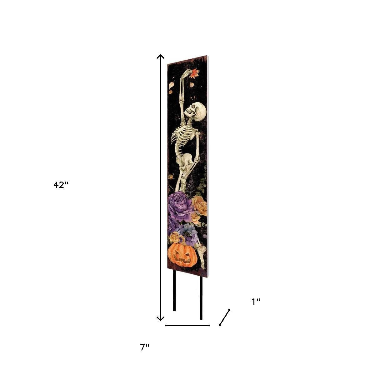 42" Black And White Solid Wood Halloween Skeleton Garden Stake