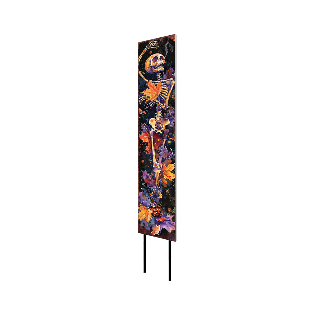 42" Black And Orange Halloween Skeleton Solid Wood Garden Stake