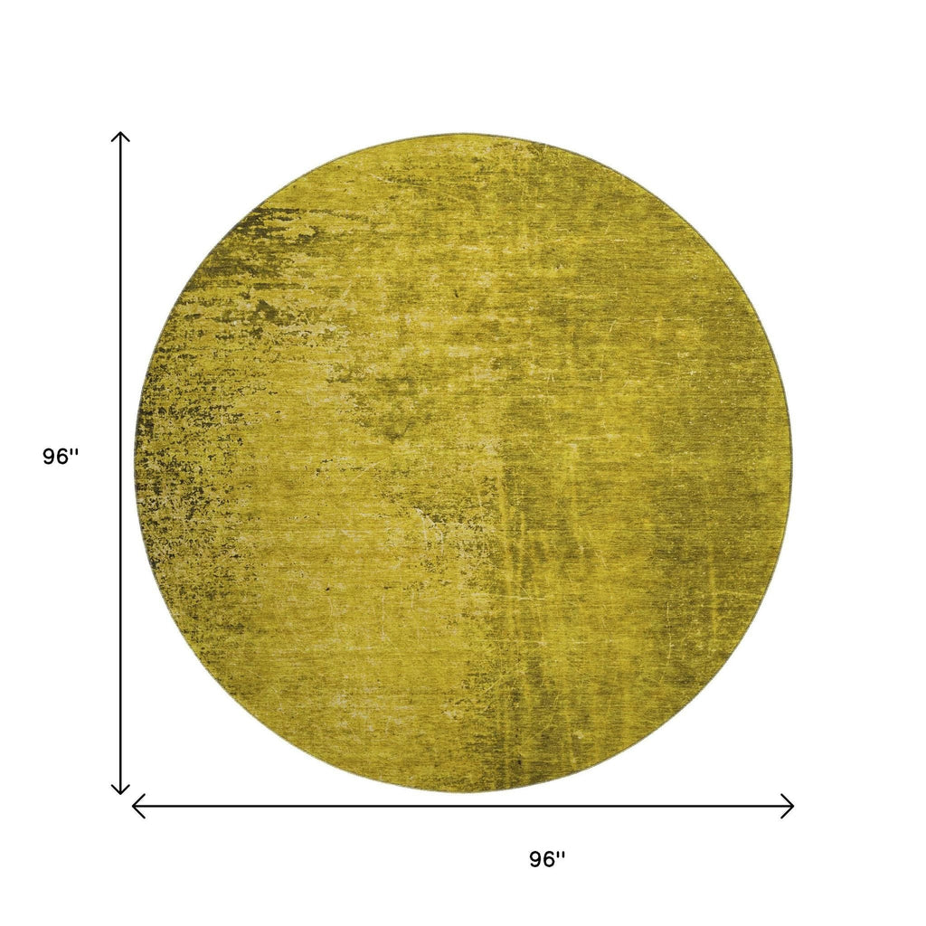 8' Gold And Gray Abstract Washable Round Rug With UV Protection-2