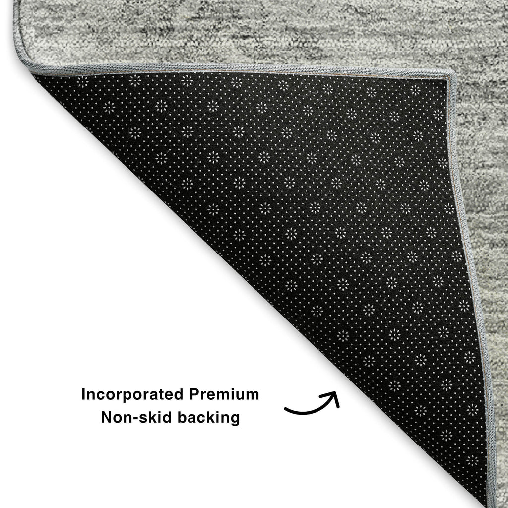 8' Silver And Gray Abstract Washable Round Rug With UV Protection