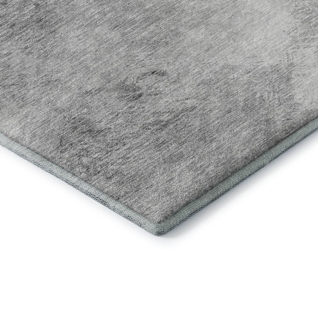 8' Silver And Gray Abstract Washable Round Rug With UV Protection
