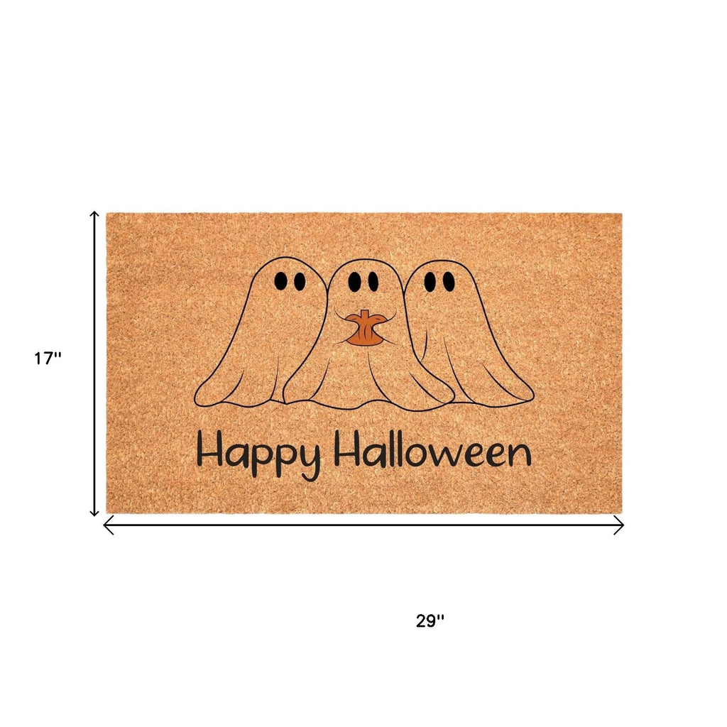 17" X 29" Black And Natural Halloween Halloween Happy Halloween Outdoor Coir Door Mat