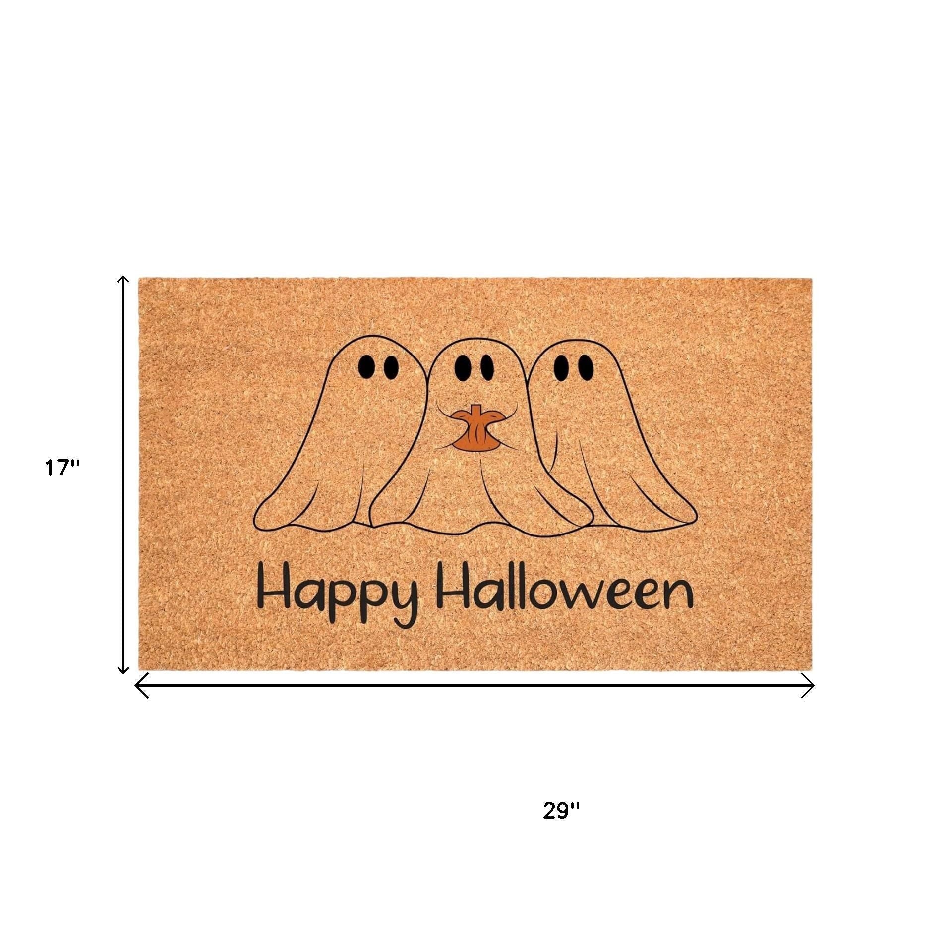 17" X 29" Black And Natural Halloween Halloween Happy Halloween Outdoor Coir Door Mat