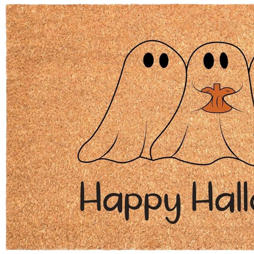 17" X 29" Black And Natural Halloween Halloween Happy Halloween Outdoor Coir Door Mat