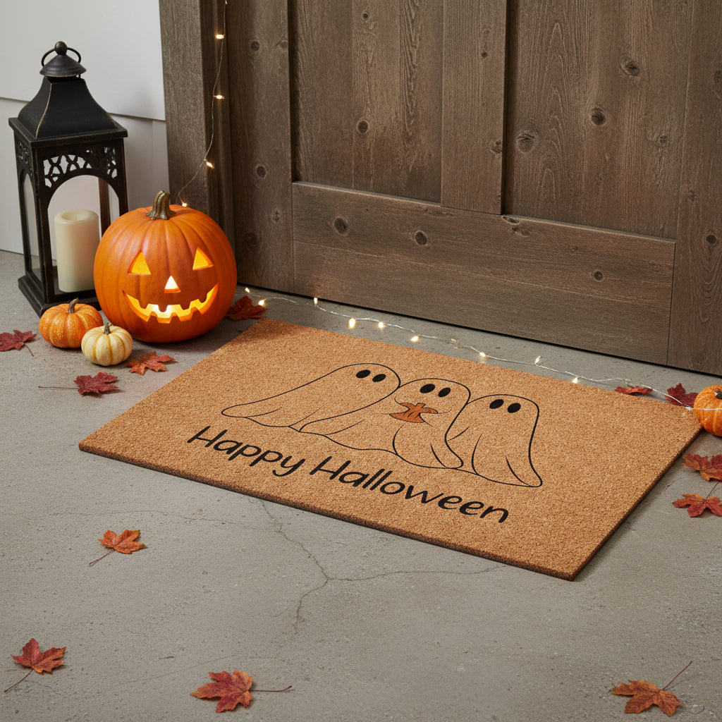 17" X 29" Black And Natural Halloween Halloween Happy Halloween Outdoor Coir Door Mat
