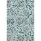 8' X 10' Teal And Gray Floral Washable Area Rug With UV Protection