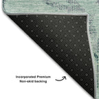 8' X 10' Teal And Gray Floral Washable Area Rug With UV Protection