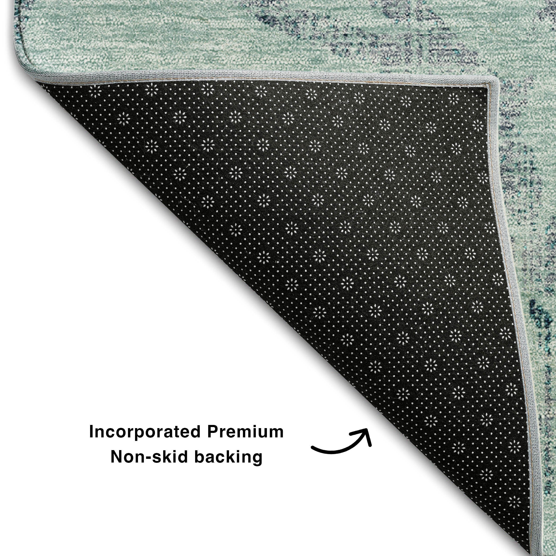 8' X 10' Teal And Gray Floral Washable Area Rug With UV Protection