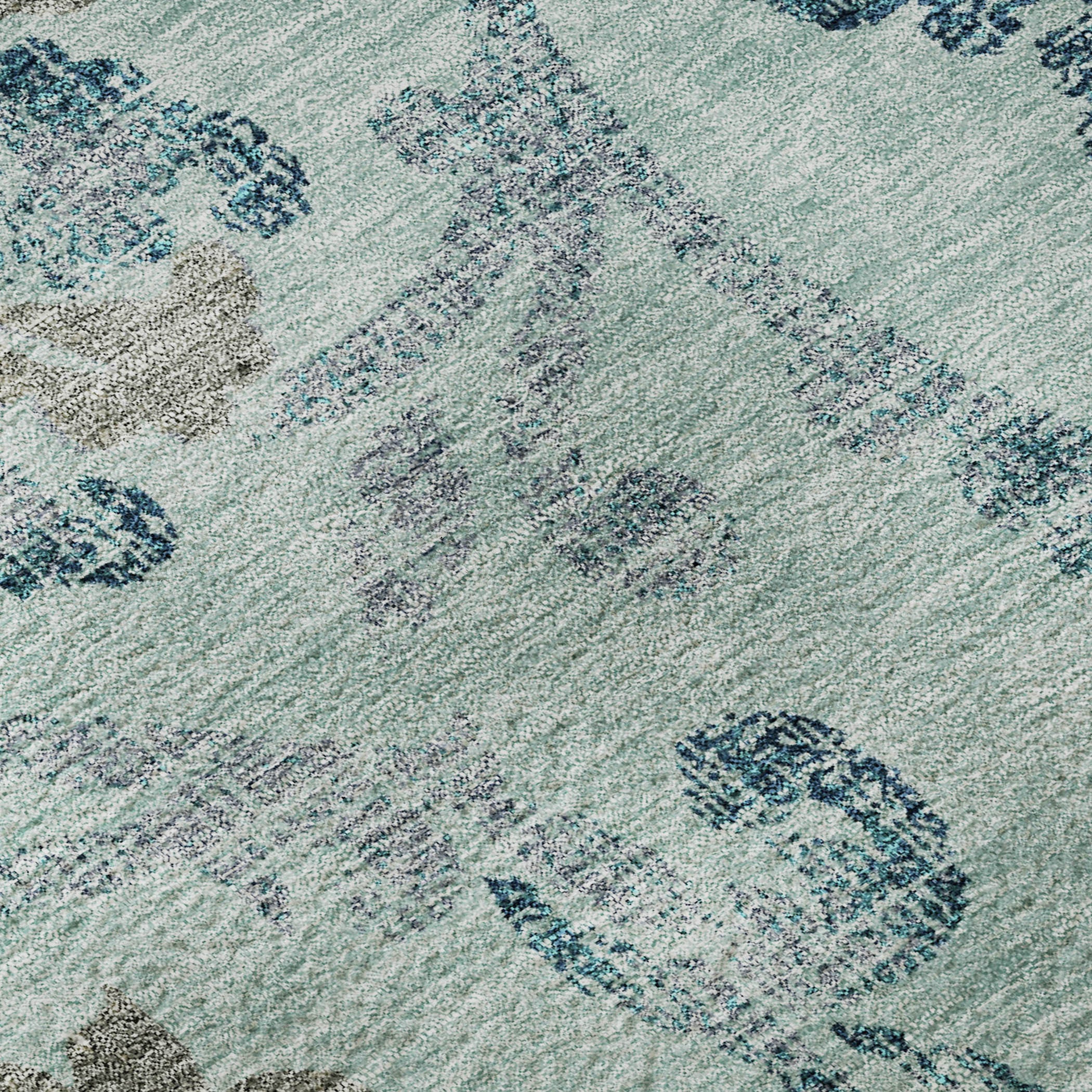 8' X 10' Teal And Gray Floral Washable Area Rug With UV Protection