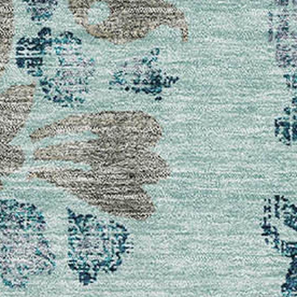 8' X 10' Teal And Gray Floral Washable Area Rug With UV Protection