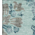 8' X 10' Teal And Gray Floral Washable Area Rug With UV Protection